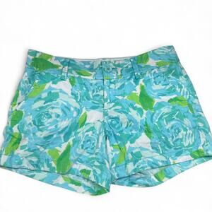 Lilly Pulitzer Callahan Shorts-Coastal Preppy Vibes- Size 4- Blue Green Floral